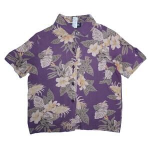 Sage Harbor 100% silk Hawaiian womens shirt blouse brown short sleeve sz small